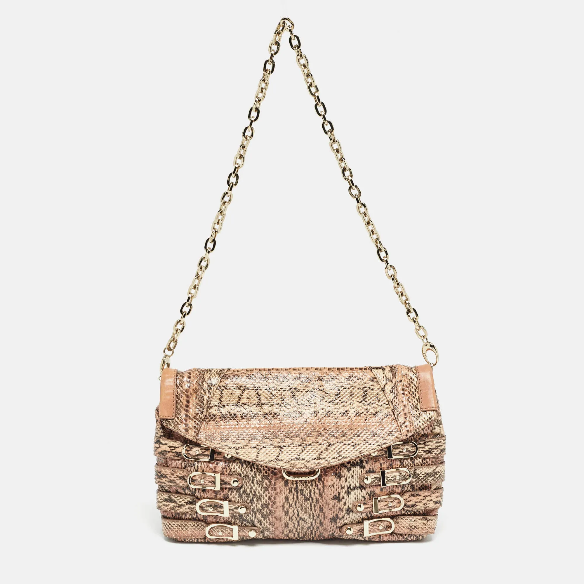 Pink Snakeskin and Leather Brix Convertible Chain Clutch