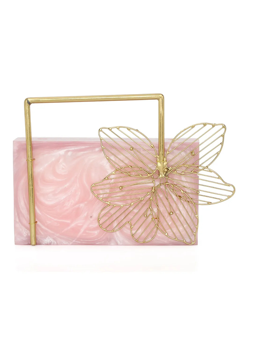 Pink Solid Party Box Clutches With Attractive Brass Handle