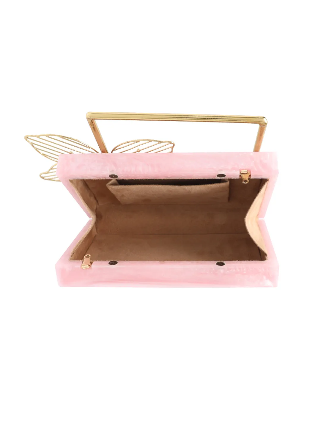 Pink Solid Party Box Clutches With Attractive Brass Handle