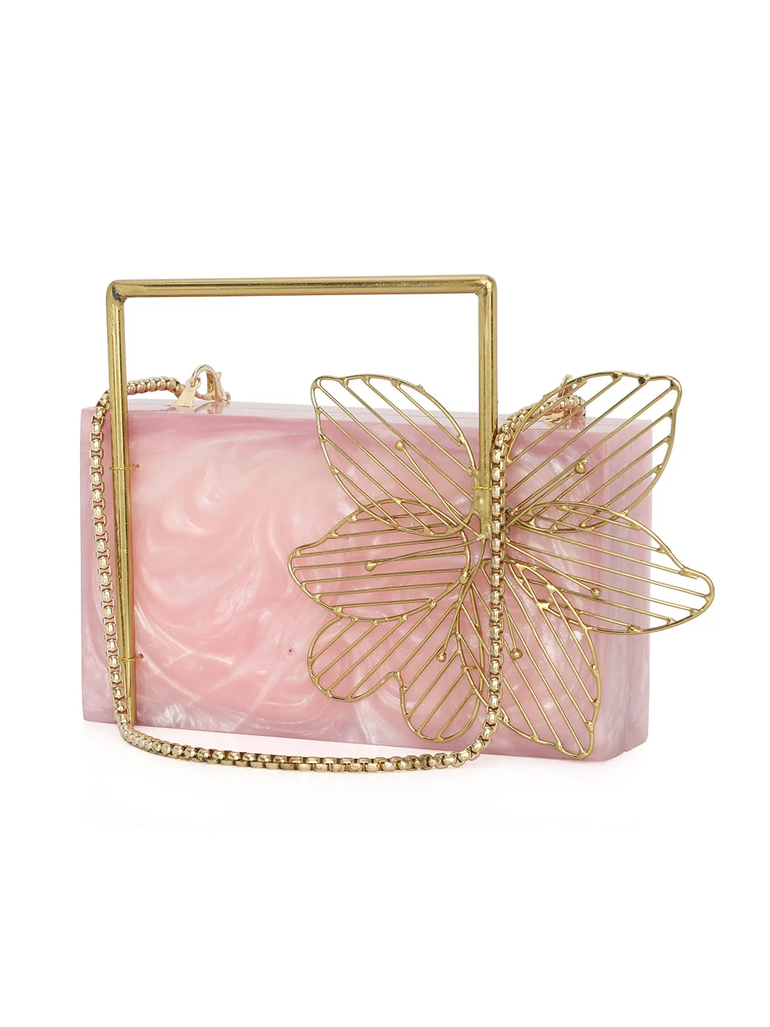 Pink Solid Party Box Clutches With Attractive Brass Handle