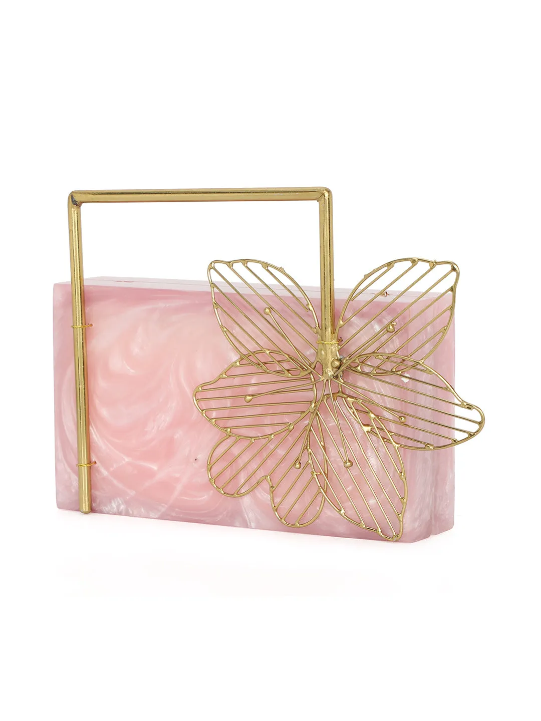 Pink Solid Party Box Clutches With Attractive Brass Handle