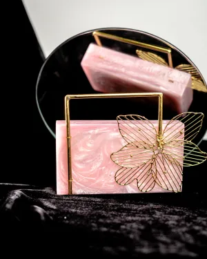 Pink Solid Party Box Clutches With Attractive Brass Handle
