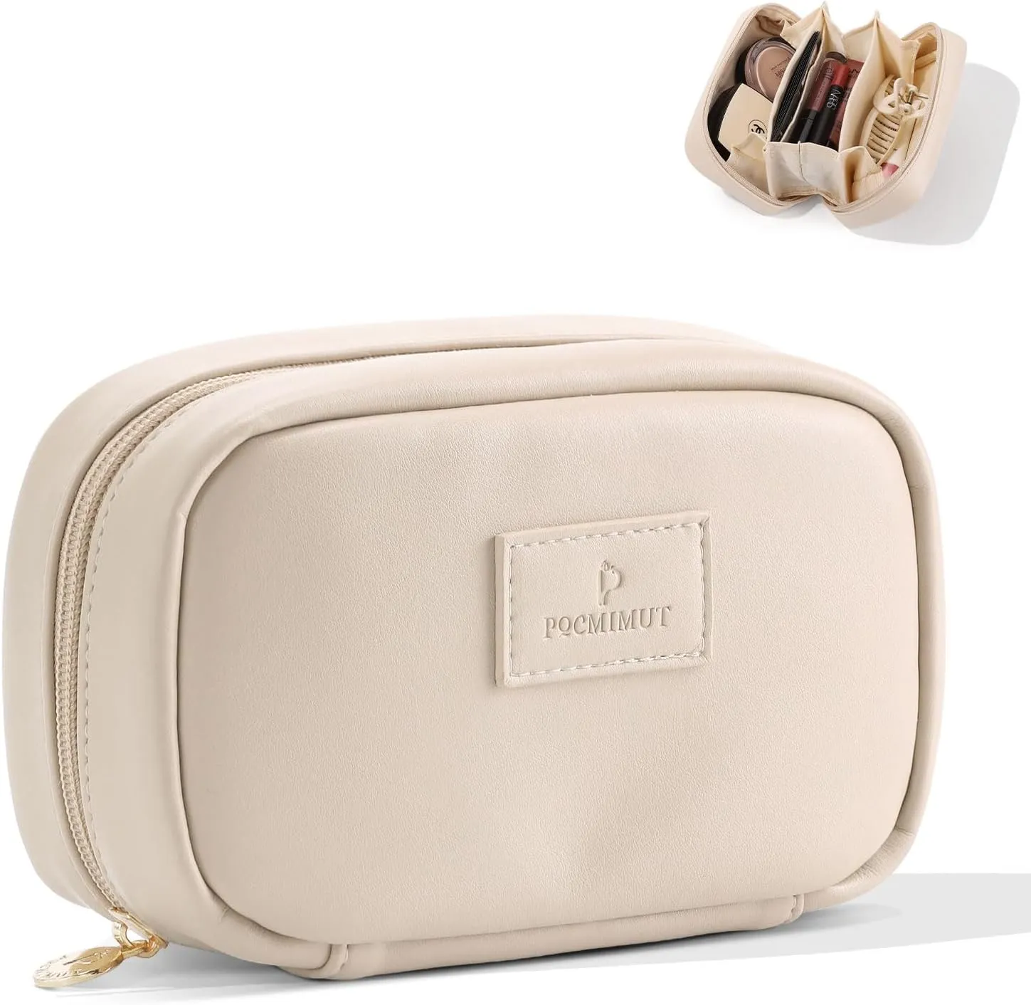 Pocmimut Christmas Gifts, Makeup Bag Small Pouch Purse Travel Essentials,Open Flat Make Pouch Christmas Birthday Gifts for Mom and Lover,Beige