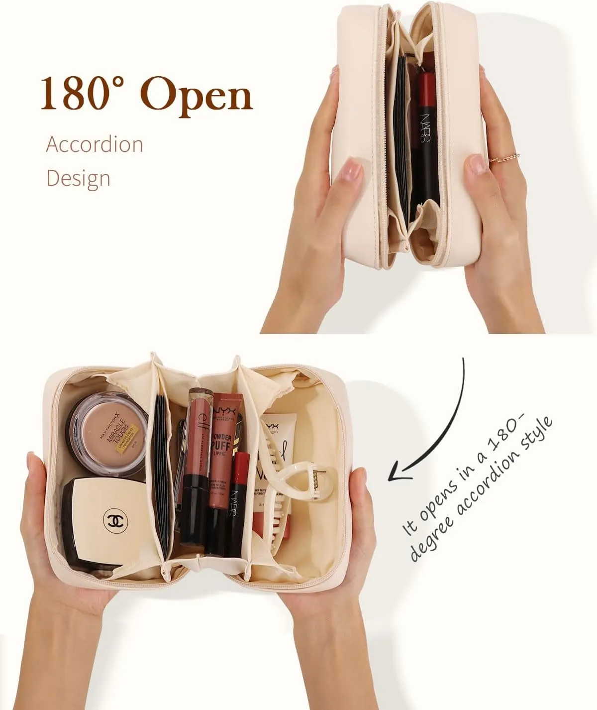 Pocmimut Christmas Gifts, Makeup Bag Small Pouch Purse Travel Essentials,Open Flat Make Pouch Christmas Birthday Gifts for Mom and Lover,Beige