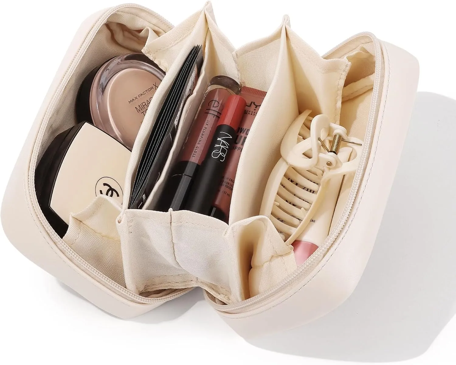 Pocmimut Christmas Gifts, Makeup Bag Small Pouch Purse Travel Essentials,Open Flat Make Pouch Christmas Birthday Gifts for Mom and Lover,Beige