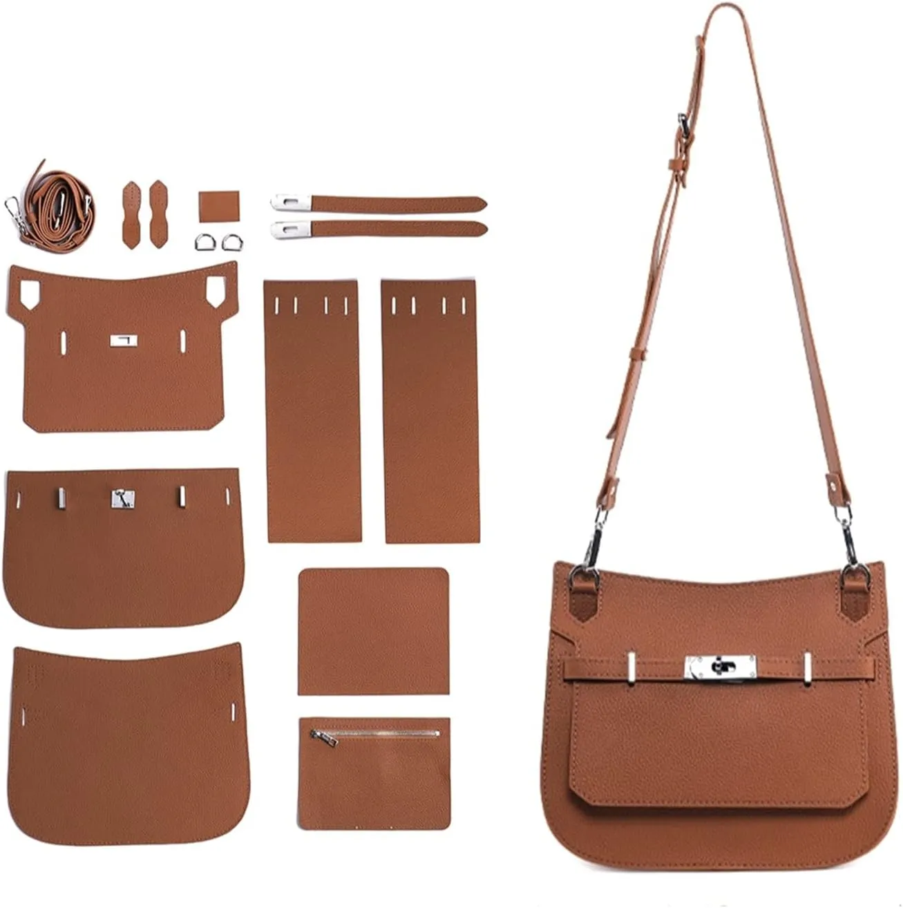POPSEWING Designer Crossbody Bag DIY Kit for Girls - Leather Working & Sewing Kit for Shoulder Bag, Personalized Gifts (Brown)