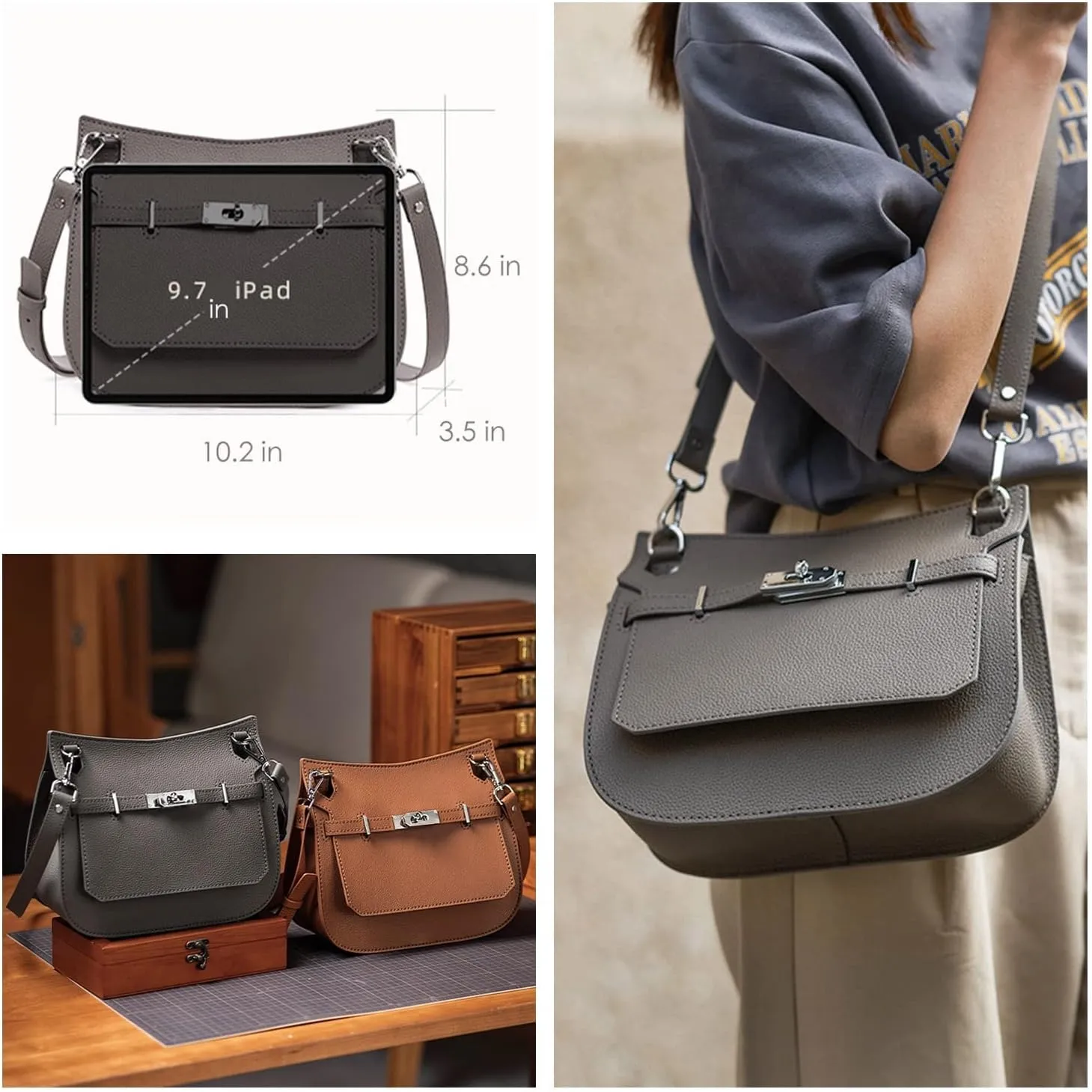 POPSEWING Designer Crossbody Bag DIY Kit for Girls - Leather Working & Sewing Kit for Shoulder Bag, Personalized Gifts (Brown)