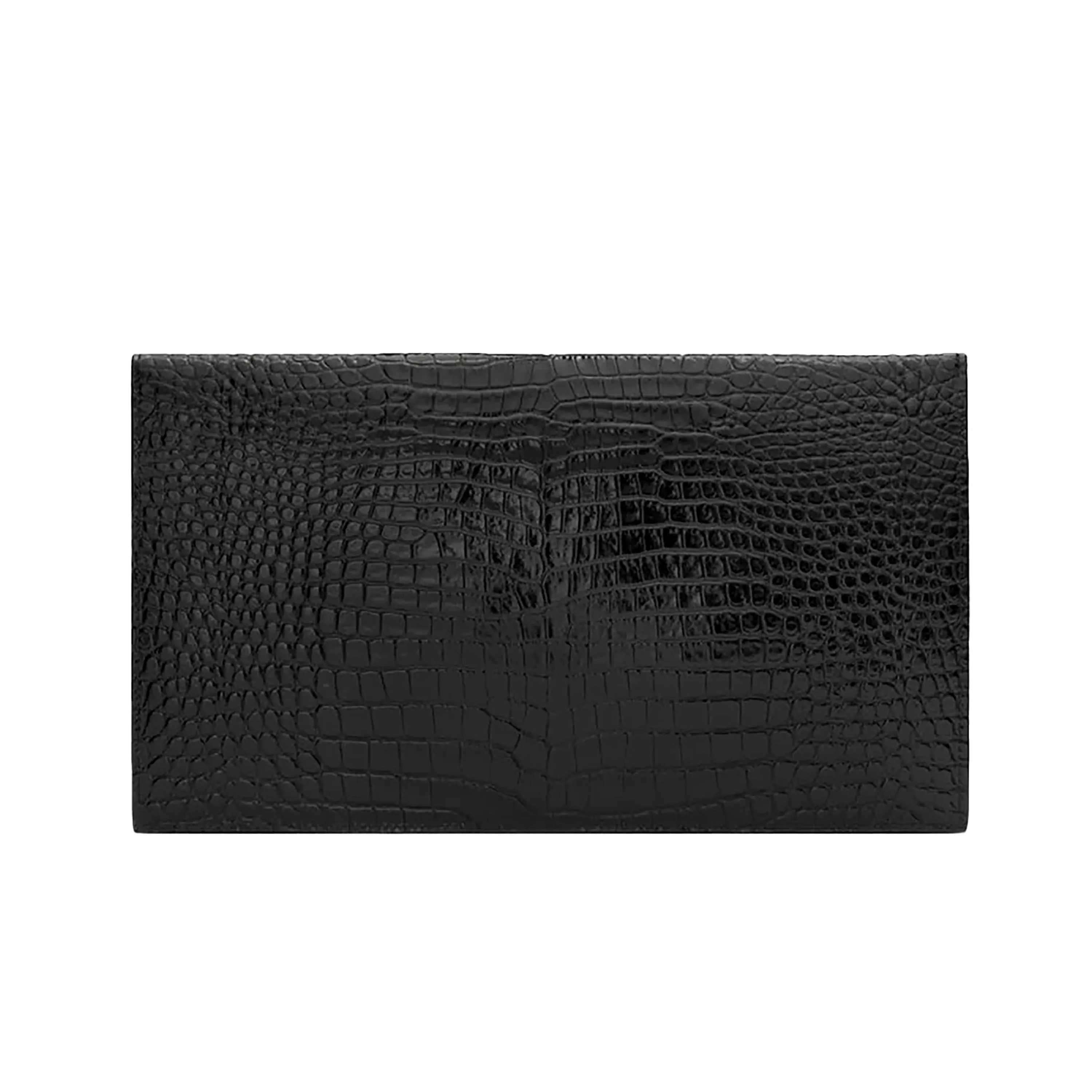 PRE-OWNED Black Croc Embossed Calfskin Uptown Clutch