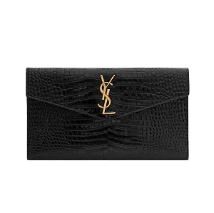 PRE-OWNED Black Croc Embossed Calfskin Uptown Clutch