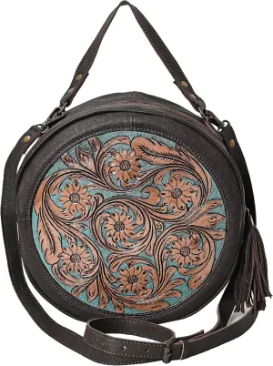 Premium Handtooled Leather Round Western Crossbody Bag Purses For Women