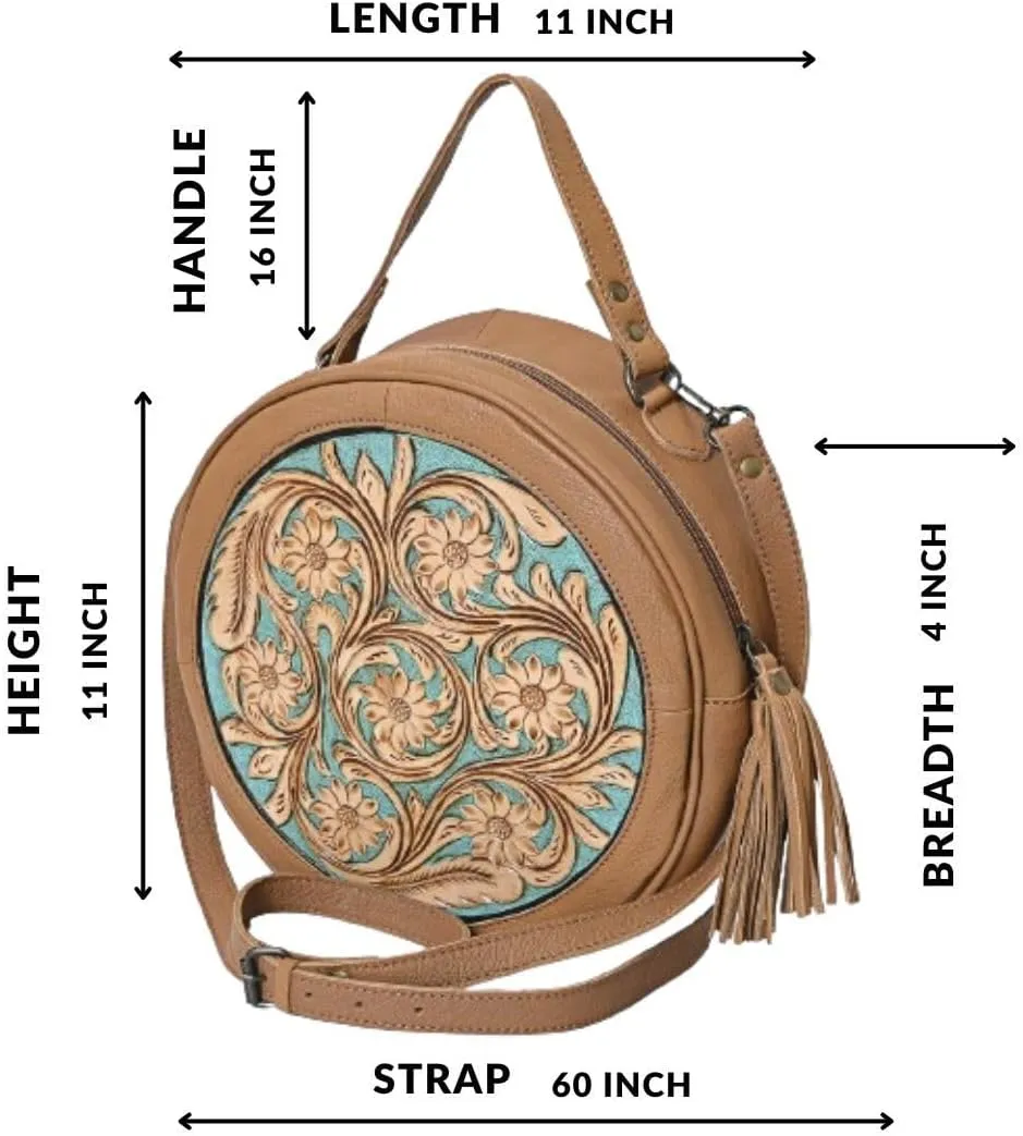 Premium Handtooled Leather Round Western Crossbody Bag Purses For Women