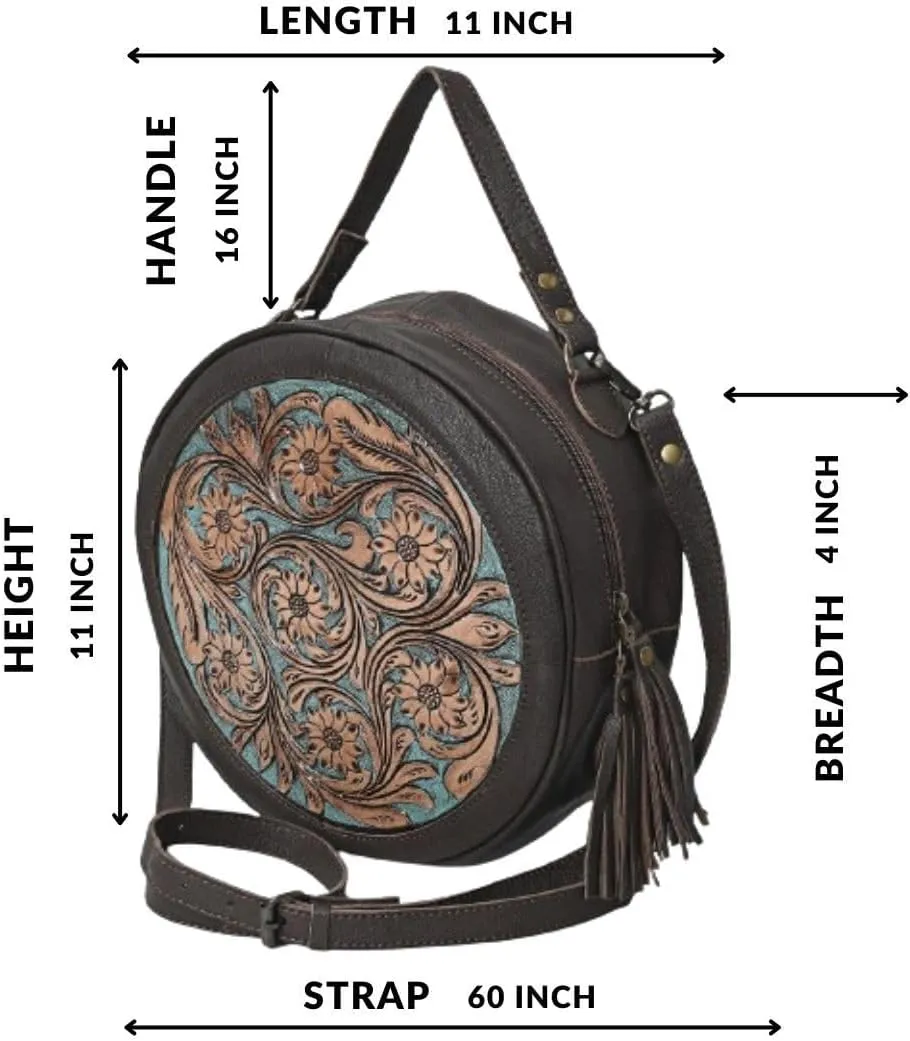 Premium Handtooled Leather Round Western Crossbody Bag Purses For Women