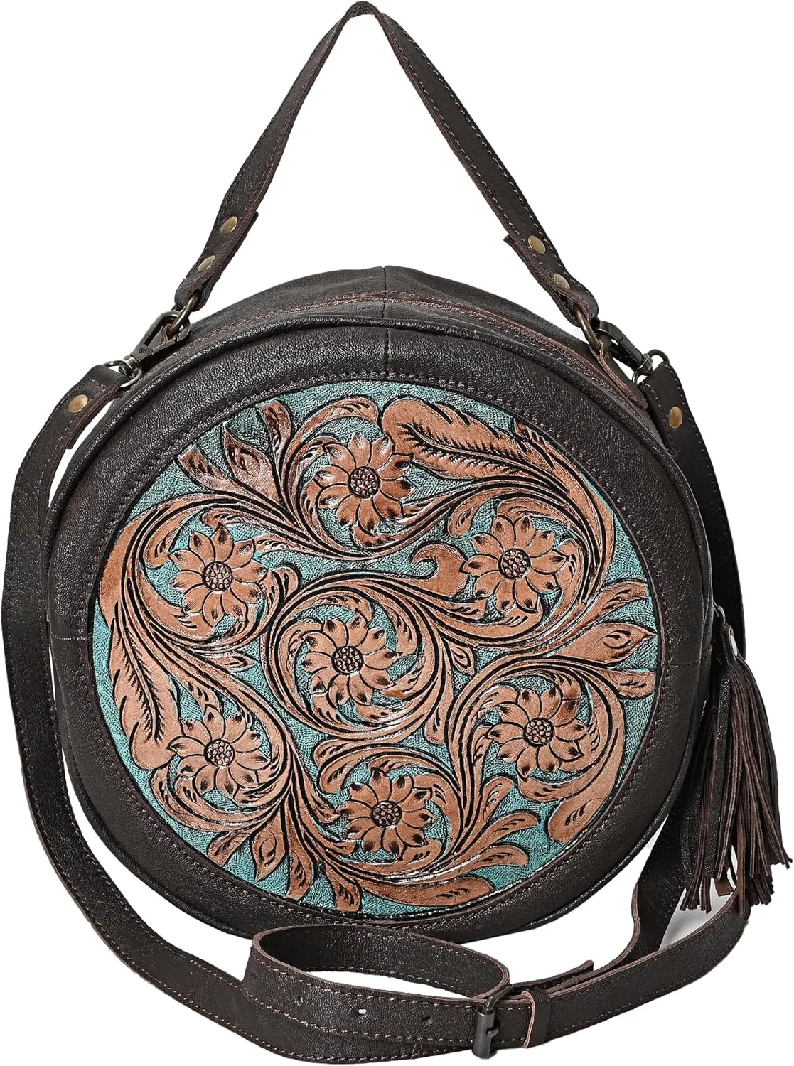 Premium Handtooled Leather Round Western Crossbody Bag Purses For Women