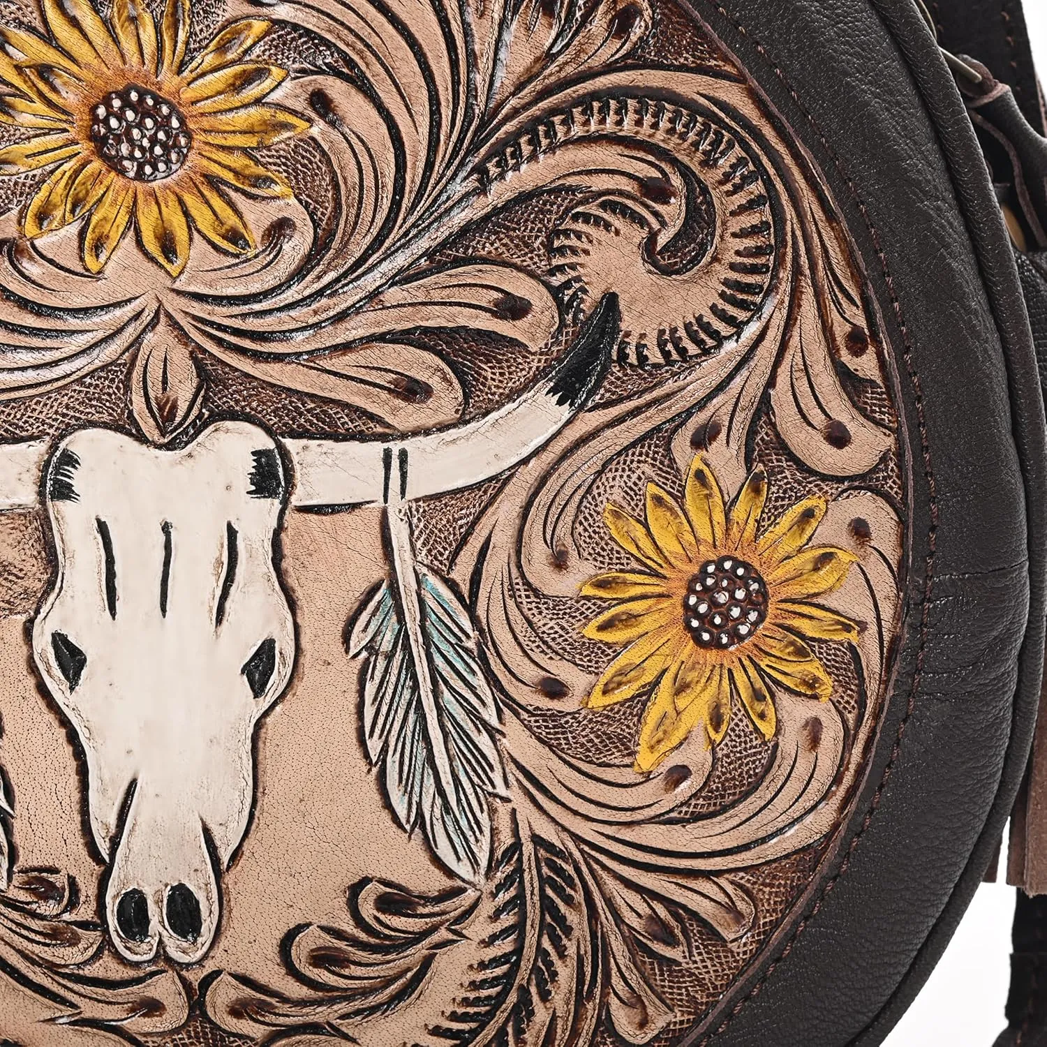 Premium Handtooled Leather Round Western Crossbody Bag Purses For Women