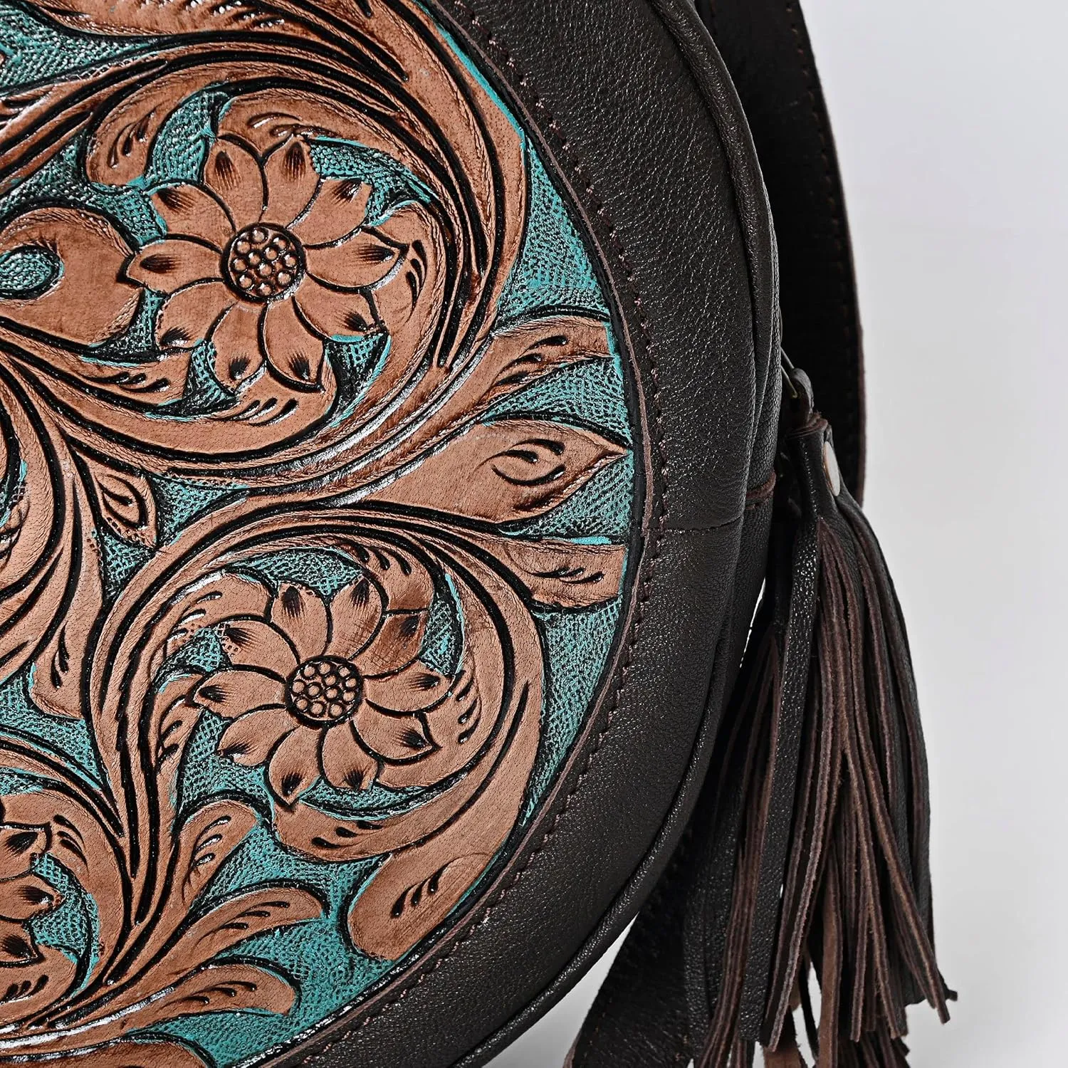 Premium Handtooled Leather Round Western Crossbody Bag Purses For Women