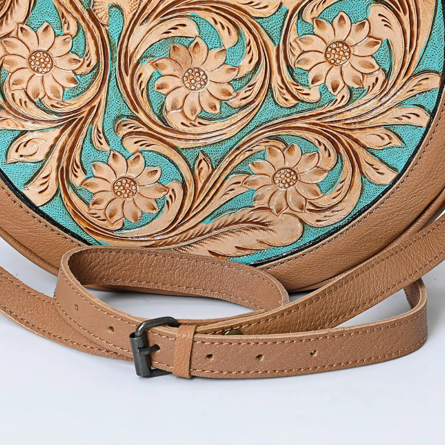 Premium Handtooled Leather Round Western Crossbody Bag Purses For Women