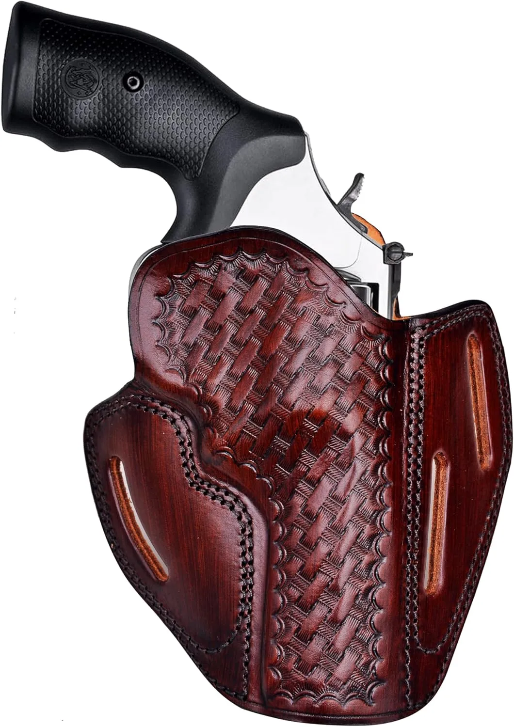 Premium Leather Belt Holster fits Colt King Cobra or Colt Python, Handcrafted, 3 Slot Pancake, Basket Pattern, Right Handed, PulsarHolster
