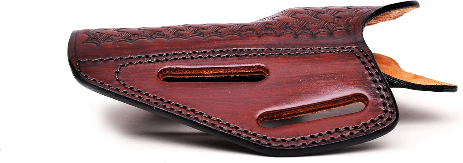 Premium Leather Belt Holster fits Colt King Cobra or Colt Python, Handcrafted, 3 Slot Pancake, Basket Pattern, Right Handed, PulsarHolster