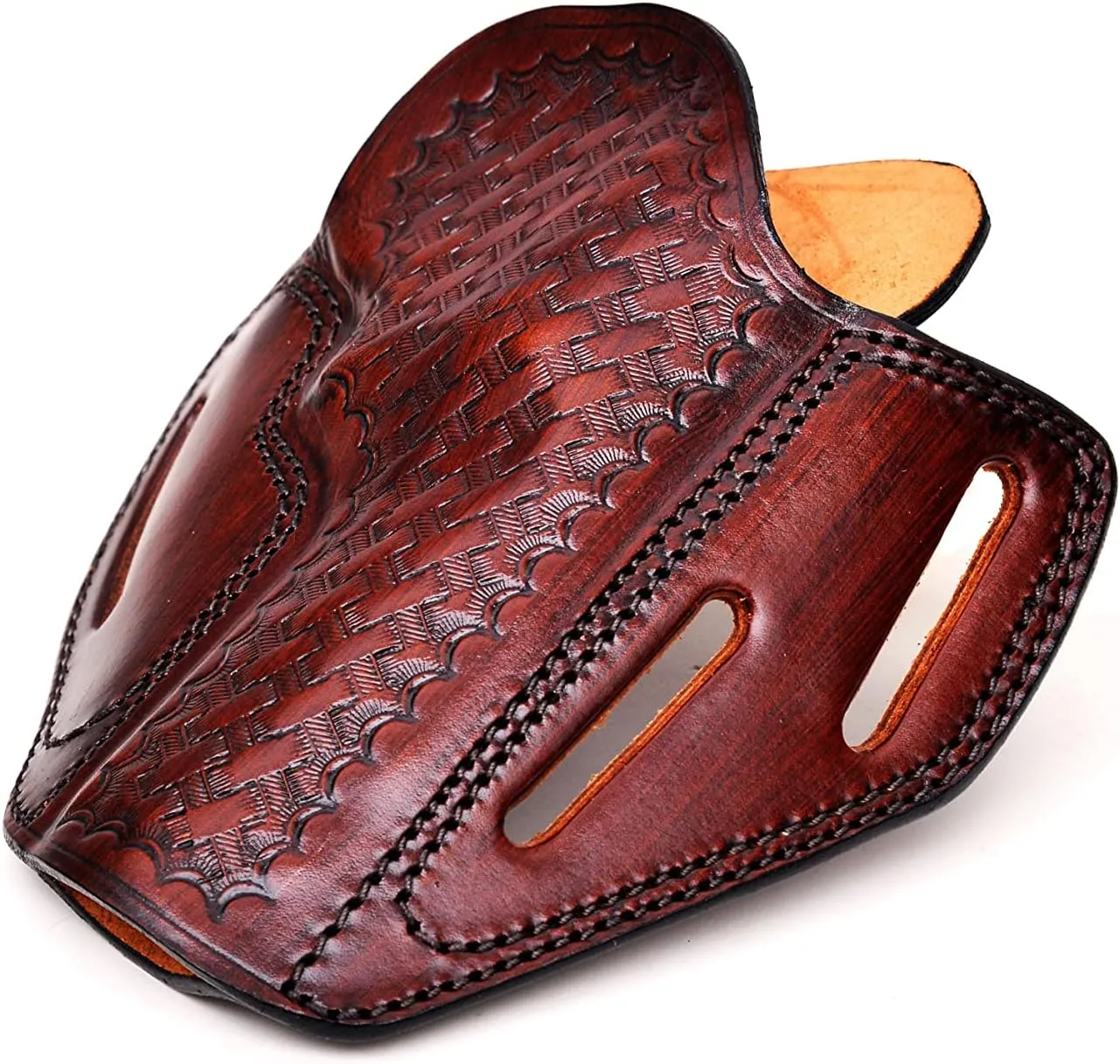 Premium Leather Belt Holster fits Colt King Cobra or Colt Python, Handcrafted, 3 Slot Pancake, Basket Pattern, Right Handed, PulsarHolster