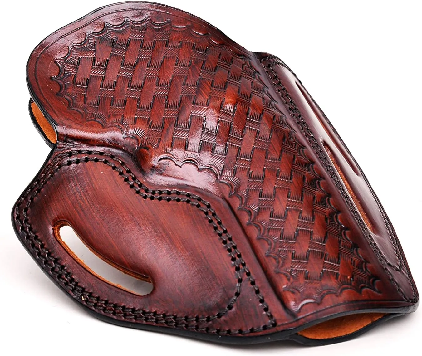 Premium Leather Belt Holster fits Colt King Cobra or Colt Python, Handcrafted, 3 Slot Pancake, Basket Pattern, Right Handed, PulsarHolster
