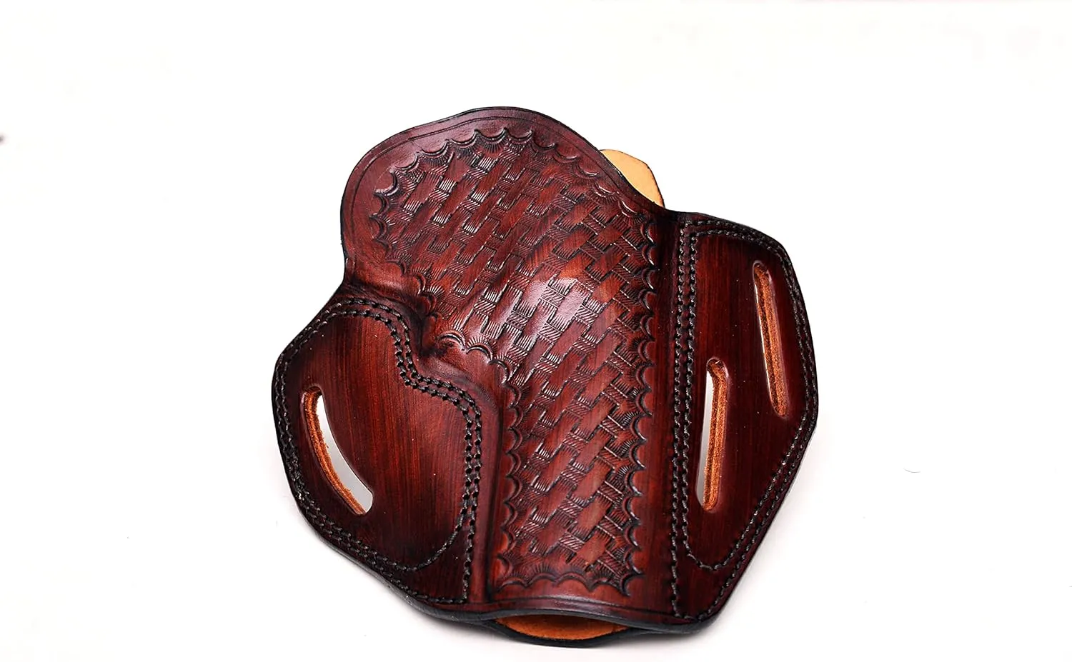 Premium Leather Belt Holster fits Colt King Cobra or Colt Python, Handcrafted, 3 Slot Pancake, Basket Pattern, Right Handed, PulsarHolster