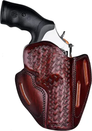 Premium Leather Belt Holster fits Colt King Cobra or Colt Python, Handcrafted, 3 Slot Pancake, Basket Pattern, Right Handed, PulsarHolster