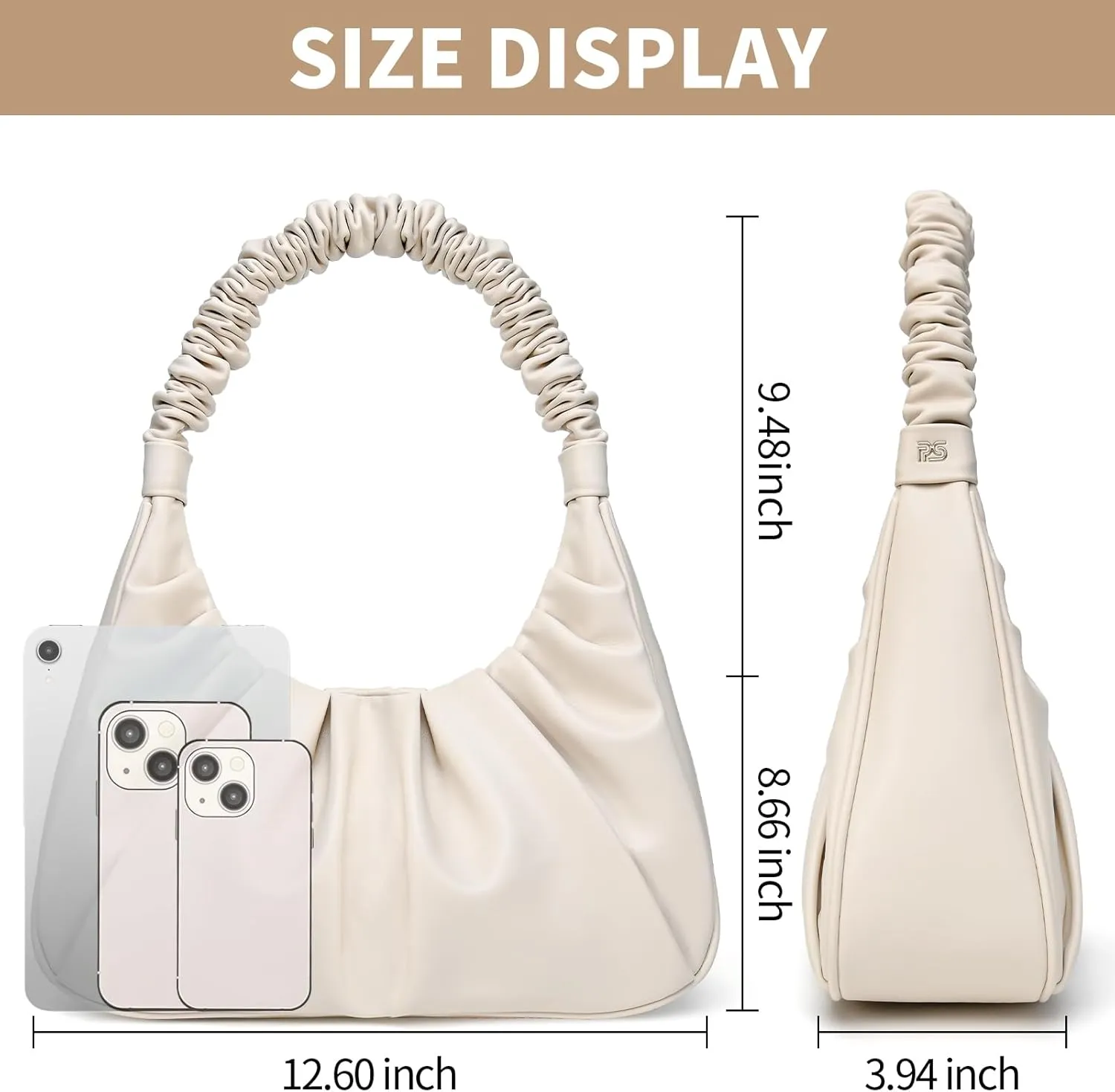 PS PETITE SIMONE Shoulder Handbag for Women Fashion Ruched Shoulder Hand Purse Sofii Clutch Hobo Bag Trendy Purse for Lady