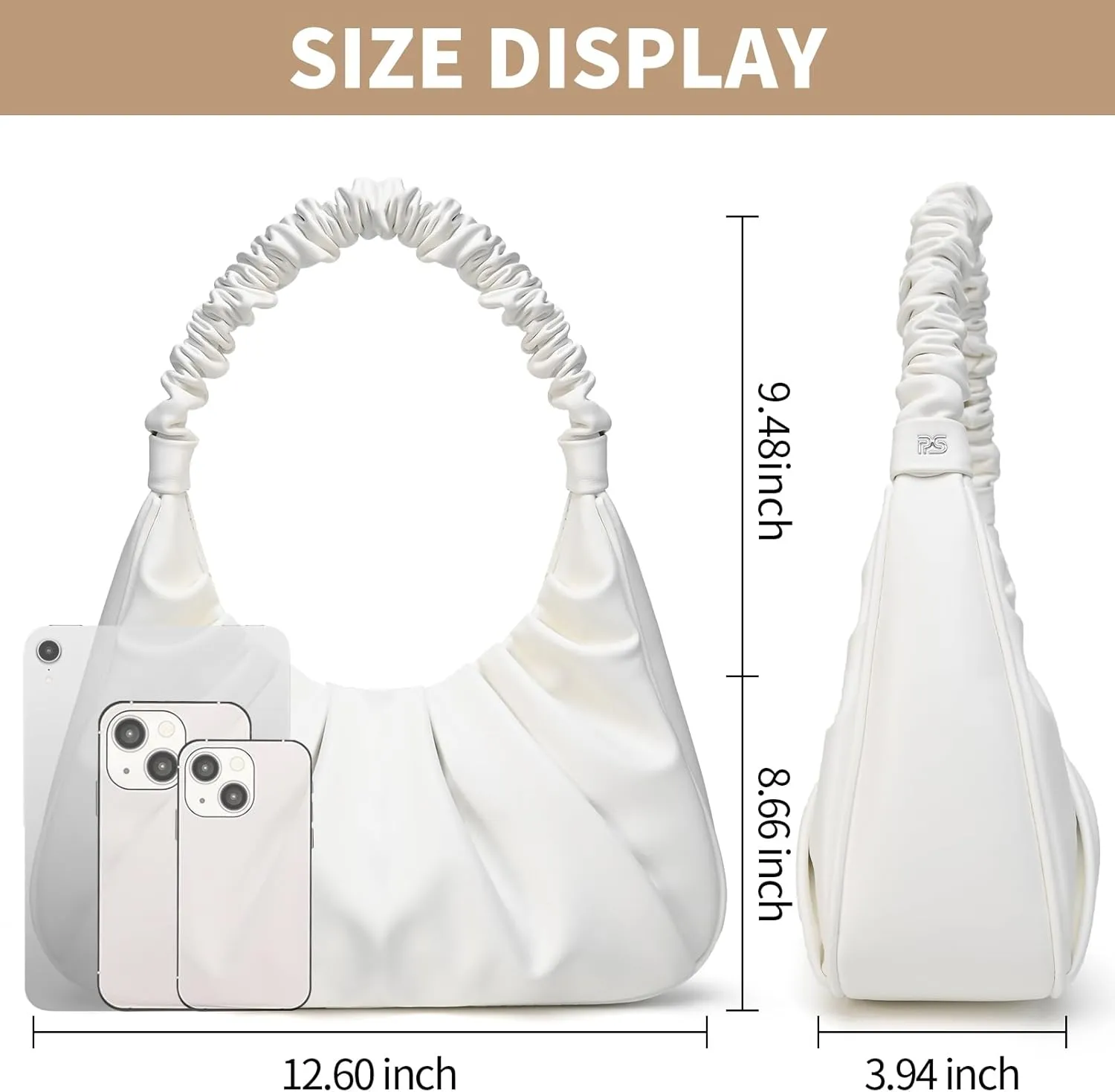 PS PETITE SIMONE Shoulder Handbag for Women Fashion Ruched Shoulder Hand Purse Sofii Clutch Hobo Bag Trendy Purse for Lady