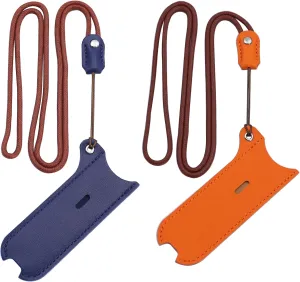 PU Leather Case Lanyard Necklace case for J-U-L/R-E-X/MO-T/YO-Z Or Similar Sized Lanyard Leather Pen Cover Protective Strap and case [Blue Orange][2PACK]