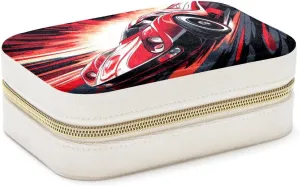 PU Leather Jewelry Box, Portable Organizer for Women Girls, Travel Case Display Storage Holder for Rings Earrings Necklaces - Cool Racer Speedway Race Car