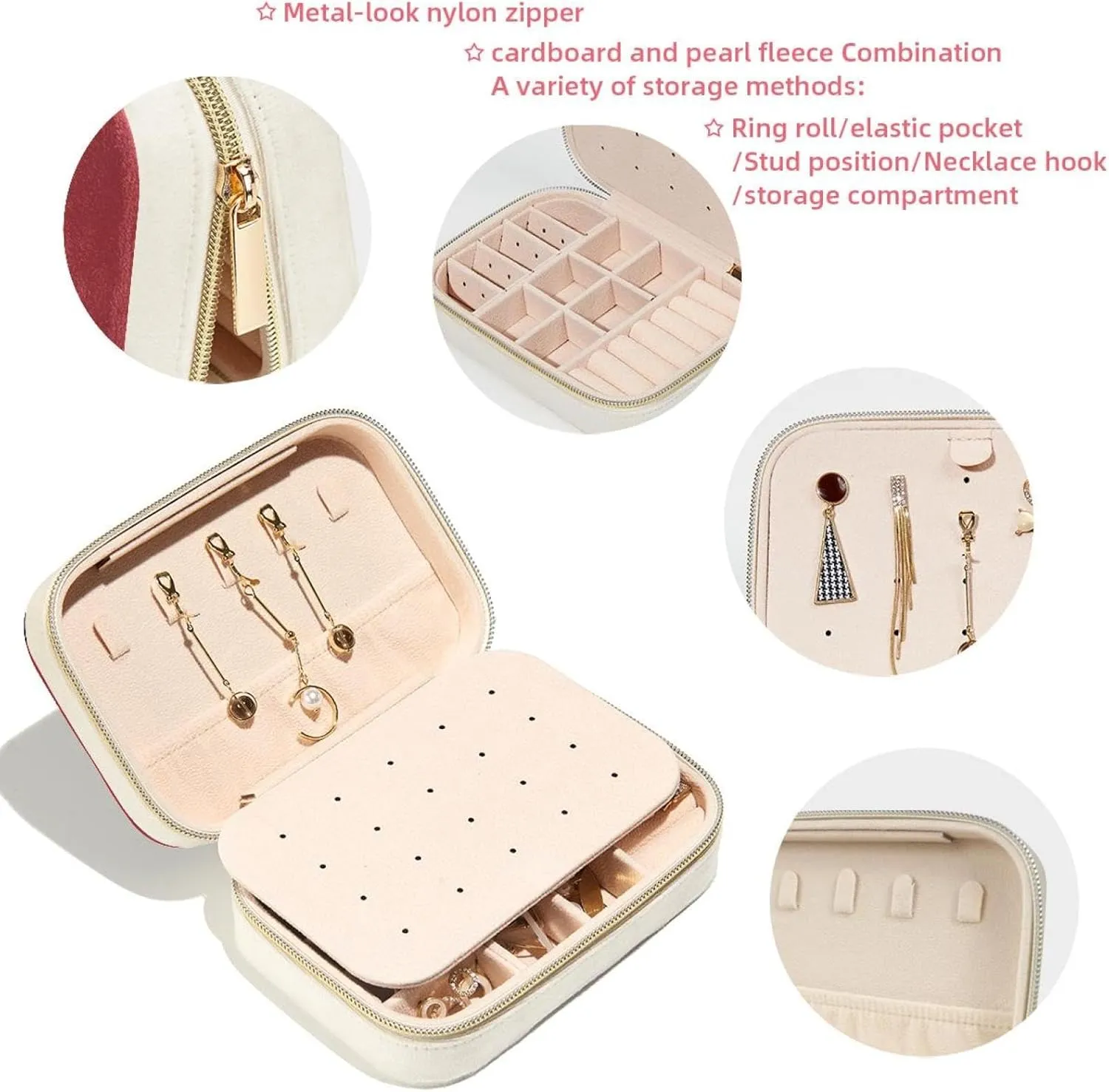 PU Leather Jewelry Box, Portable Organizer for Women Girls, Travel Case Display Storage Holder for Rings Earrings Necklaces - Dog York Bows Glasses