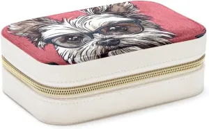 PU Leather Jewelry Box, Portable Organizer for Women Girls, Travel Case Display Storage Holder for Rings Earrings Necklaces - Dog York Bows Glasses