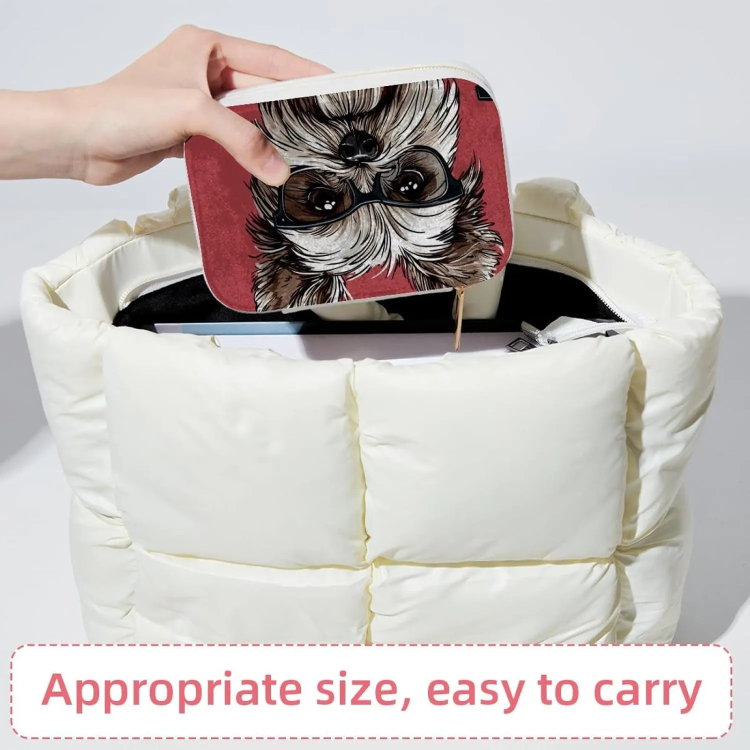 PU Leather Jewelry Box, Portable Organizer for Women Girls, Travel Case Display Storage Holder for Rings Earrings Necklaces - Dog York Bows Glasses