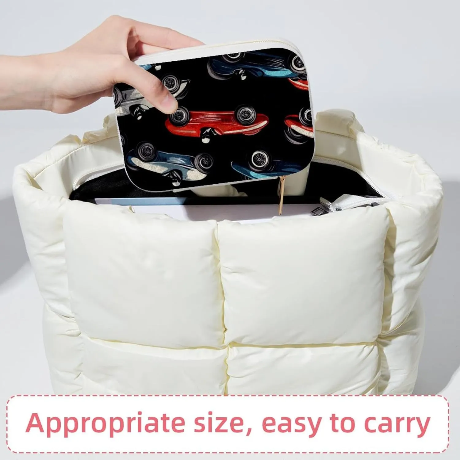 PU Leather Jewelry Box, Portable Organizer for Women Girls, Travel Case Display Storage Holder for Rings Earrings Necklaces - Racing Cars Pattern