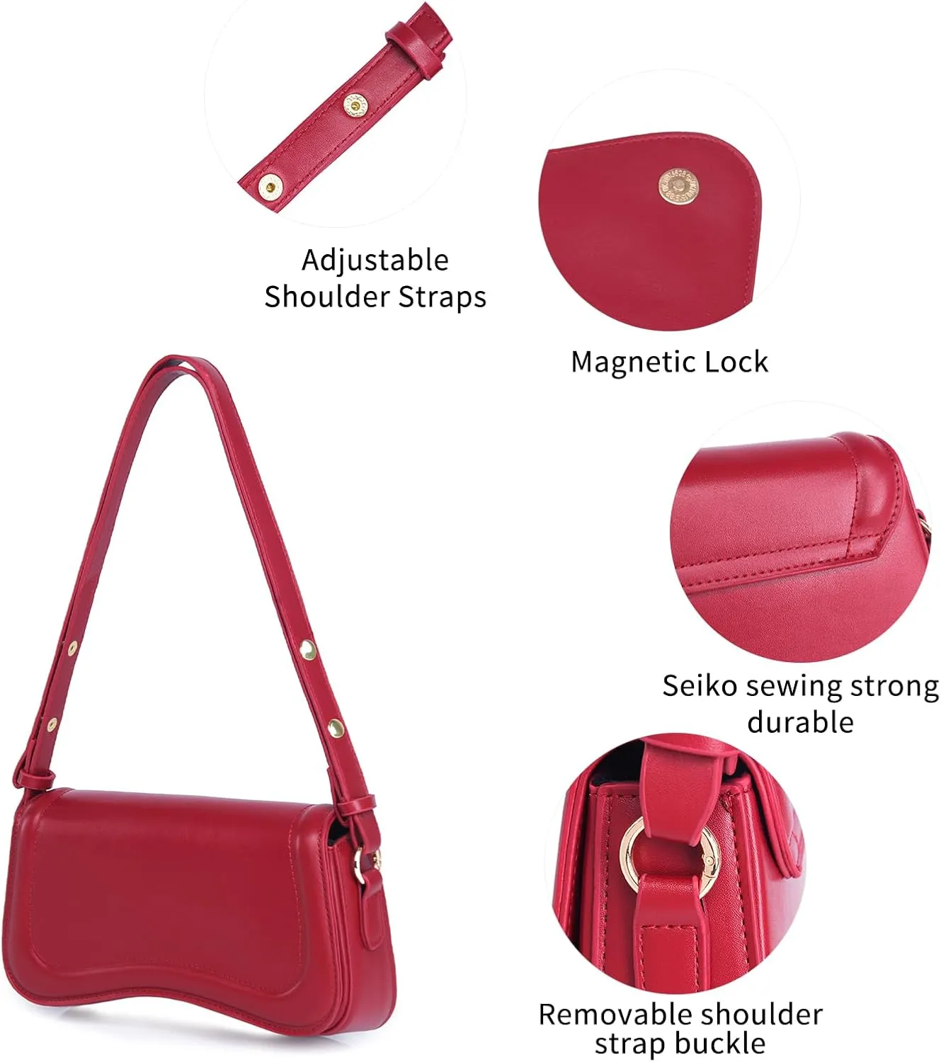 PU Leather Tote Bag for Women with 2 Removable Straps and Zipper Closure
