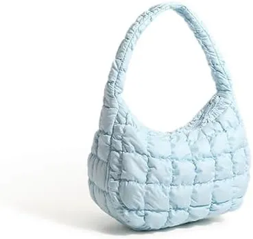 Puffer Underarm Handbag For Women, Small Cute Designer Hobo Bag, Quilted Padding Bags, Soft Nylon Puffy Purse