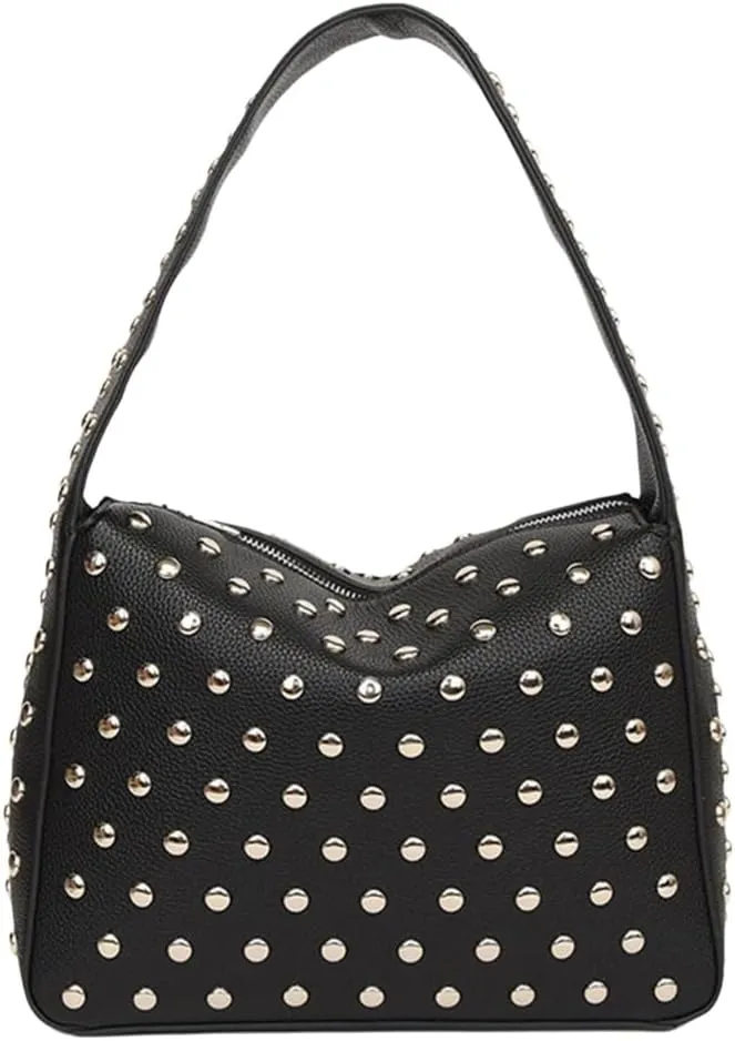 Punk Styles Studded Shoulder Bag PU Leather Small Handbag for Women Streetwear Fashion Motorcycle Retro Underarm Purse