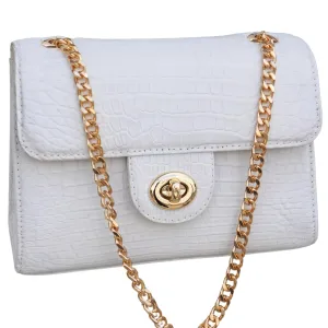Pure White Alligator Genuine Leather Skin Women Crossbody Bag Premium Exotic Crocodile Leather Ladies Shoulder Bag
