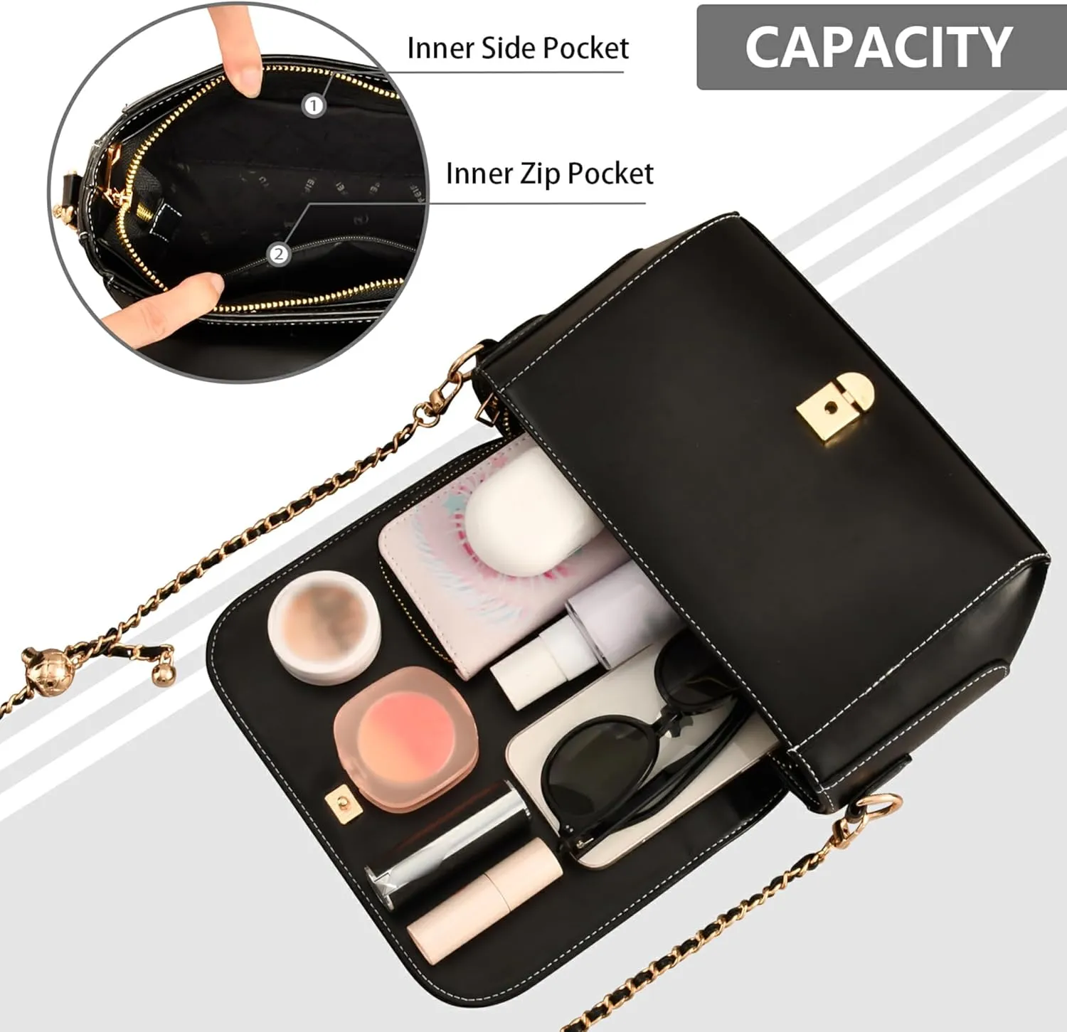 Purple Floral Design PU Leather Shoulder Bag Gifts Crossbody Purses for Women Phone Handbags with Chain Strap