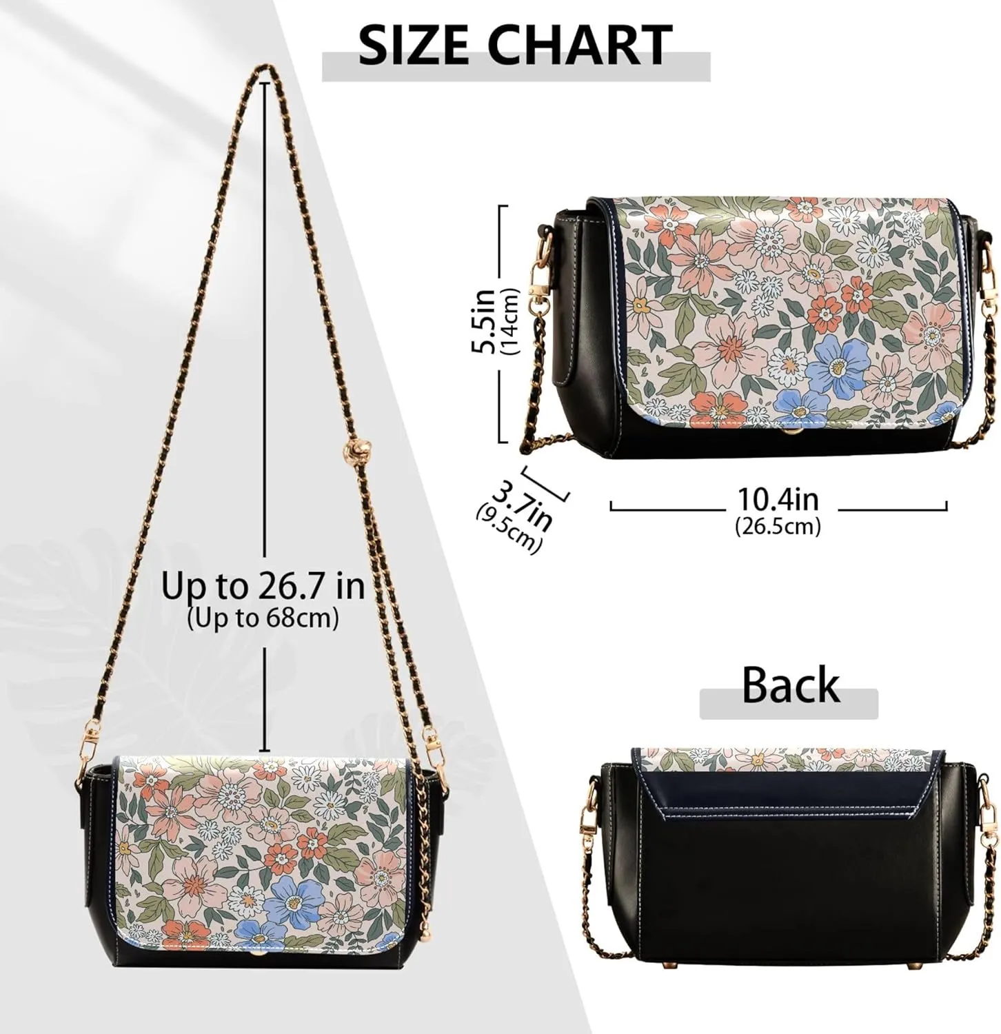 Purple Floral Design PU Leather Shoulder Bag Gifts Crossbody Purses for Women Phone Handbags with Chain Strap