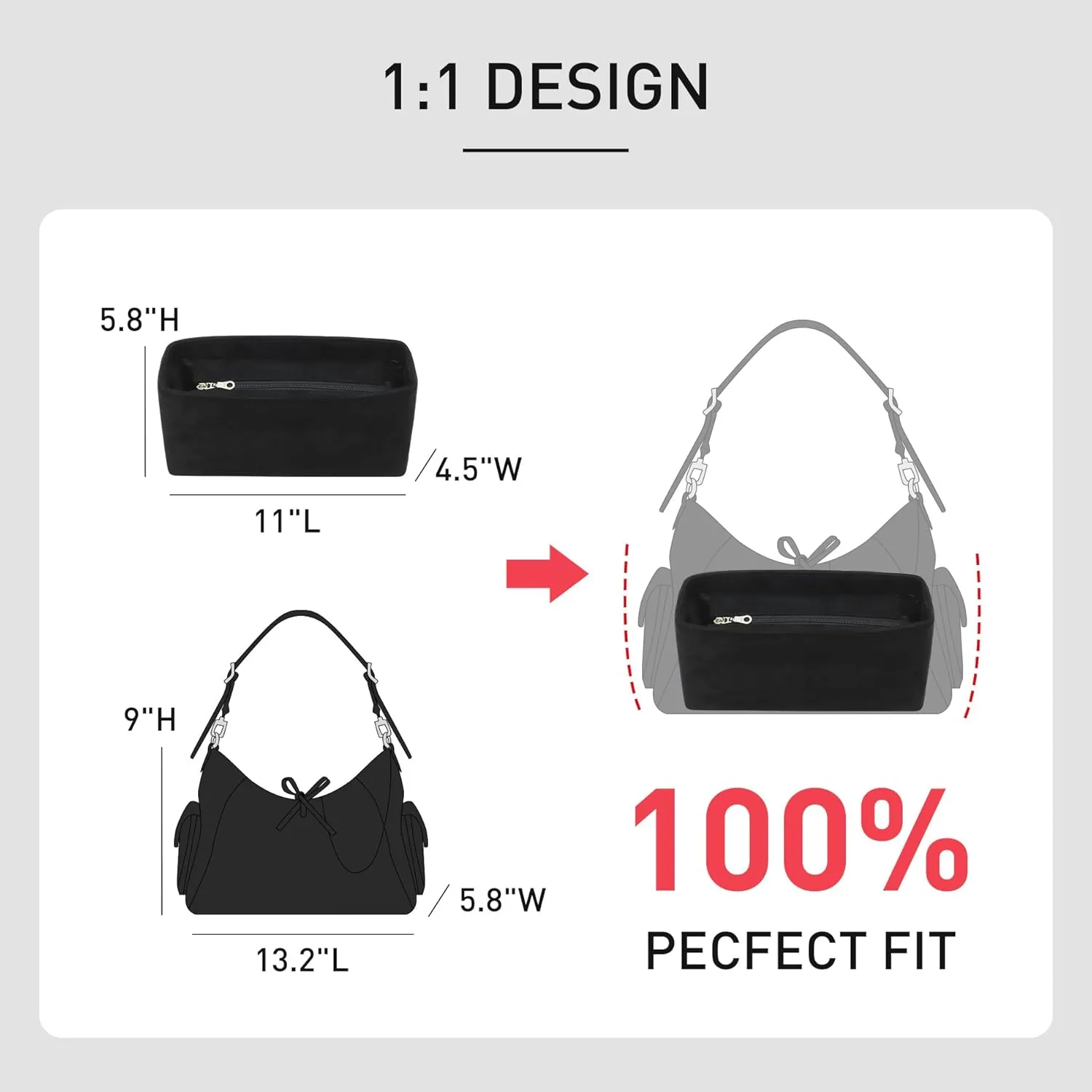 Purse Organizer Insert Compatible with Lv Carryall PM Insert Organizer and More, Velvet Bag Divider Shaper for Tote Handbags(PM,Black)