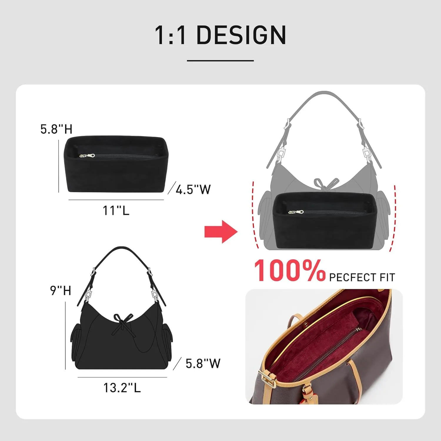 Purse Organizer Insert Compatible with Lv Carryall PM Insert Organizer and More, Velvet Bag Divider Shaper for Tote Handbags(PM,Black)