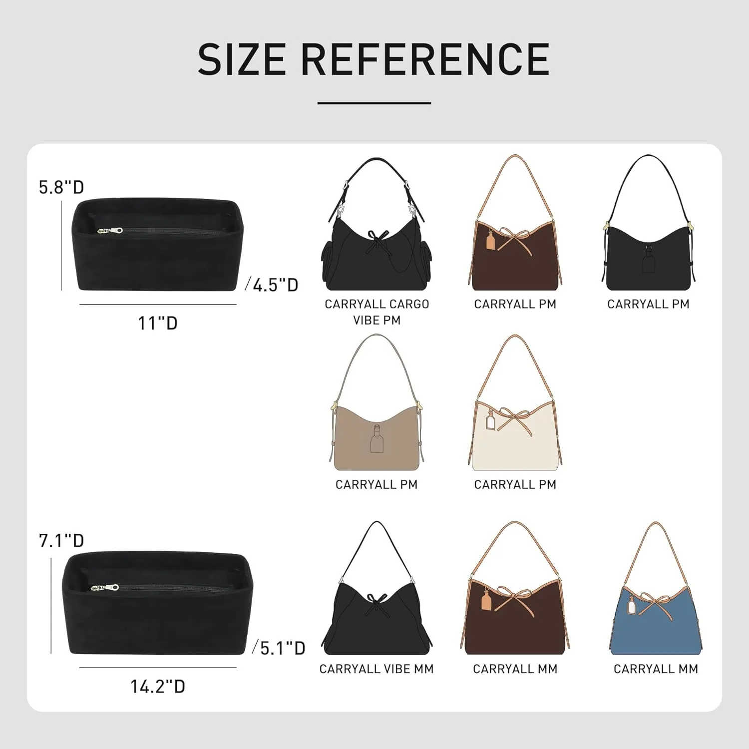 Purse Organizer Insert Compatible with Lv Carryall PM Insert Organizer and More, Velvet Bag Divider Shaper for Tote Handbags(PM,Black)