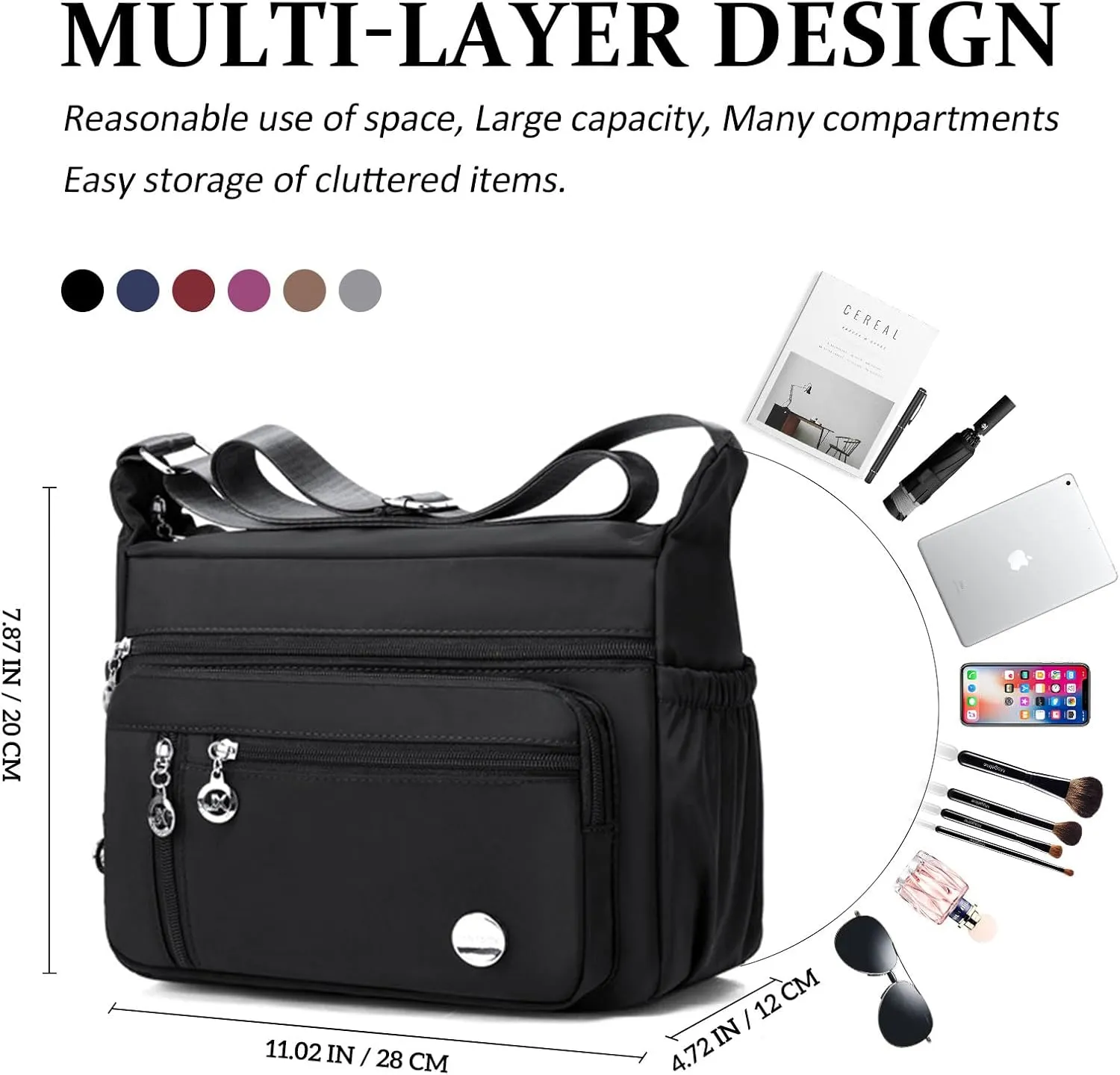 Purses for Women CrossBody Bag Waterproof Tote Shoulder Handbag Multiple Pockets Nylon Messenger Bag Fashion Tote Bag
