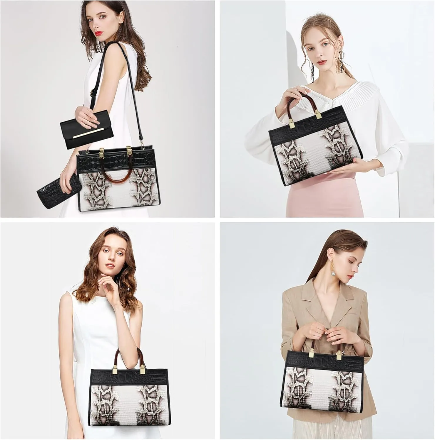 Purses for Women Faux Leather Medium Small Tote Satchel Shoulder Purse Ladies Handbag Wallet set 3pcs
