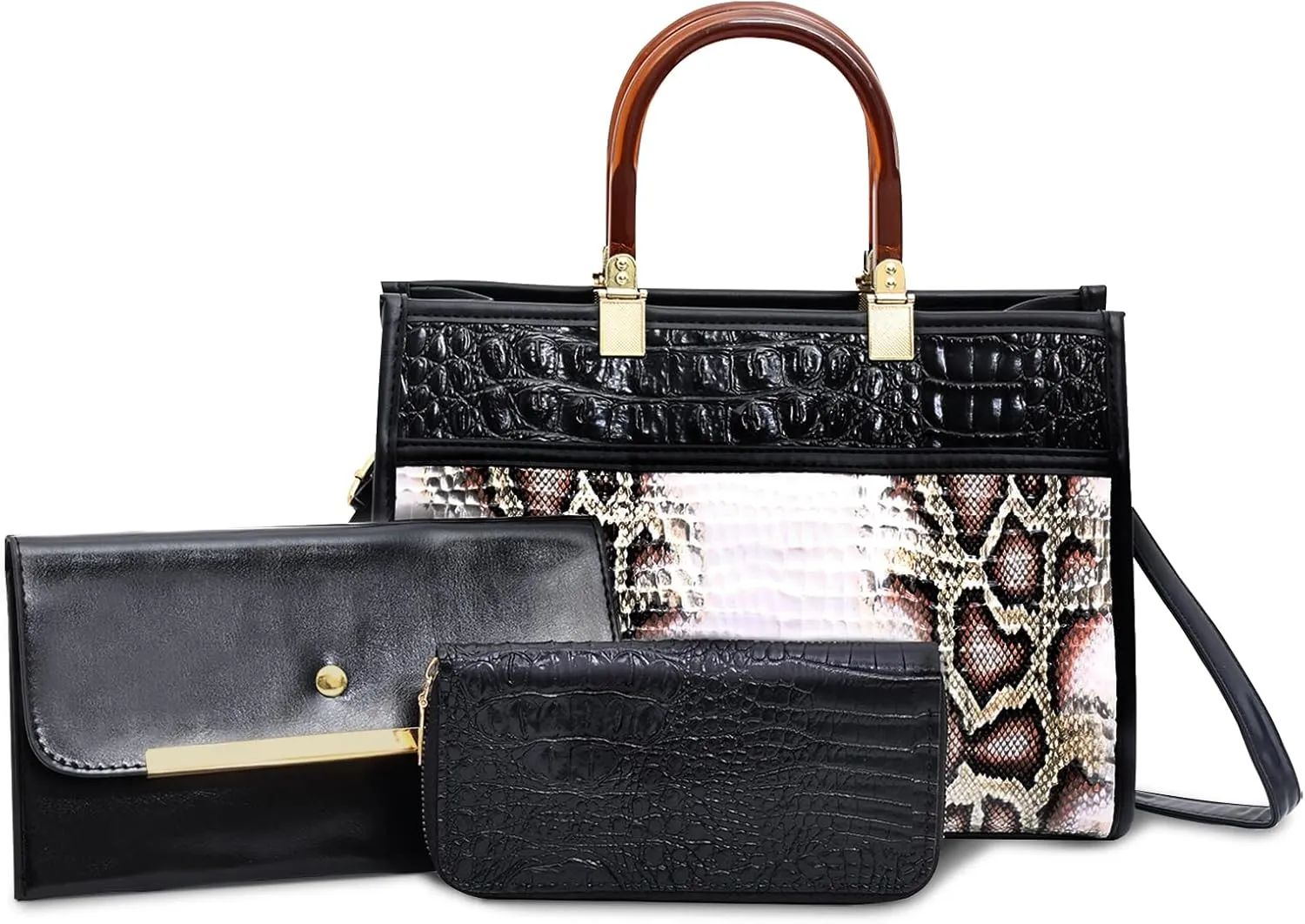 Purses for Women Faux Leather Medium Small Tote Satchel Shoulder Purse Ladies Handbag Wallet set 3pcs