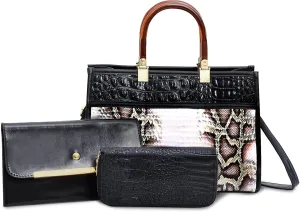 Purses for Women Faux Leather Medium Small Tote Satchel Shoulder Purse Ladies Handbag Wallet set 3pcs