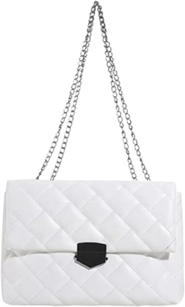 Quilted Crossbody Bag Vegan Faux Leather Trendy Shoulder Purses with Chain Strap Stylish Clutch Purse for Women Ladies