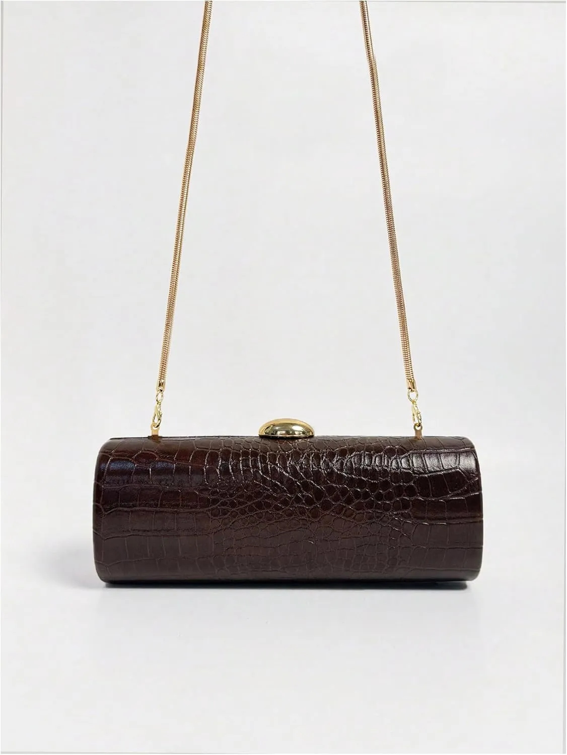 QWINEE Evening Clutch Purses for Women PU Leather Magnet Crocodile Embossed Shoulder Handbag Elegant Crossbody Bag with Chain