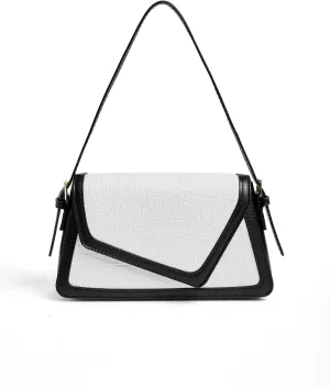 QWINEE Women's Crocodile Embossed Flap Bag Colorblock Shoulder Handbag Contrast Binding Clutch Purse